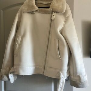 Topshop Cream Leather Jacket